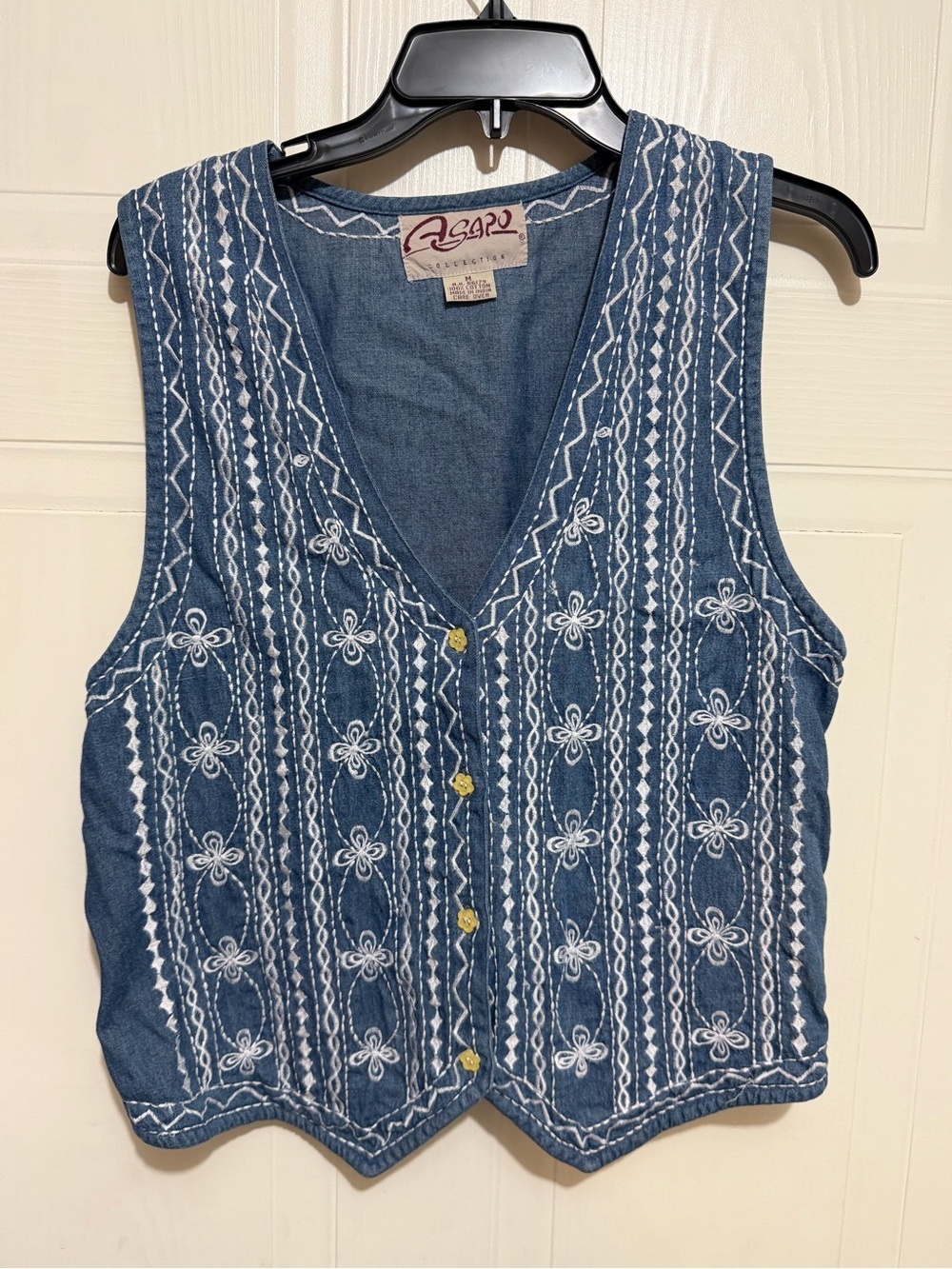 ASAP Embroidered Denim V-Neck Vest - Blue